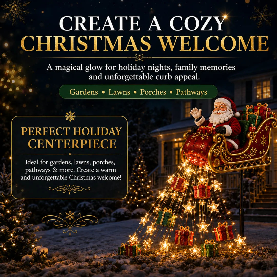 2026 New Santa’s Flying Sleigh Gift Cascade – Solar Christmas Garden Light