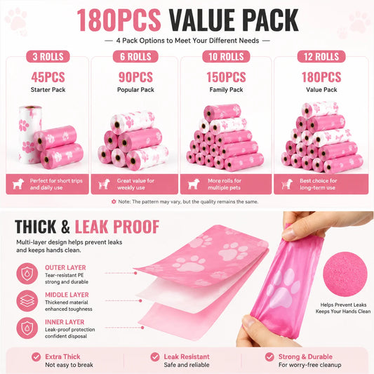 180PCS leakproof dog poop bags