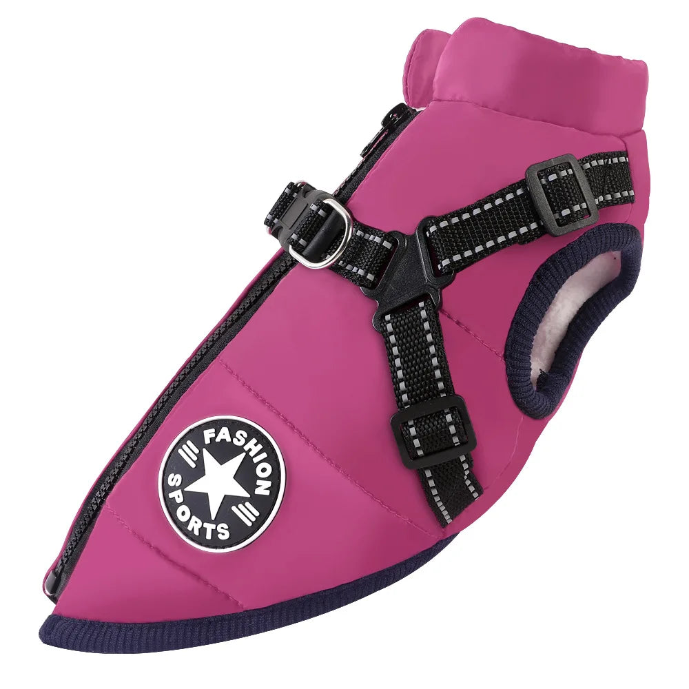 Winter Warm Pet Dog Jacket with Harness Waterproof