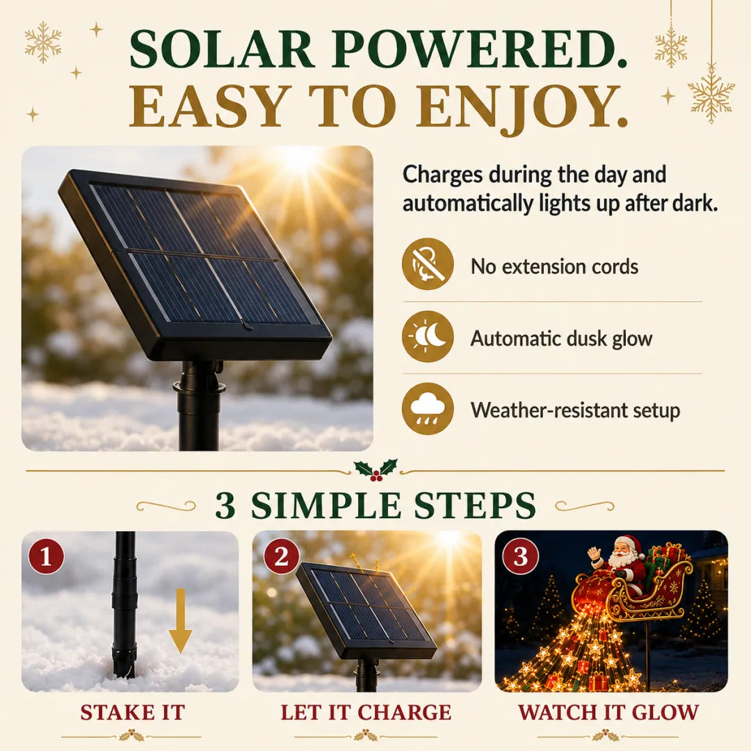 2026 New Santa’s Flying Sleigh Gift Cascade – Solar Christmas Garden Light
