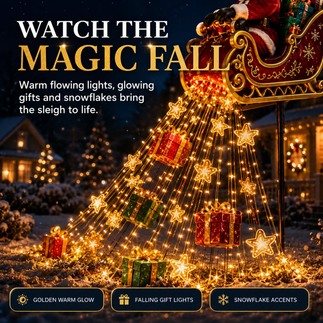 2026 New Santa’s Flying Sleigh Gift Cascade – Solar Christmas Garden Light