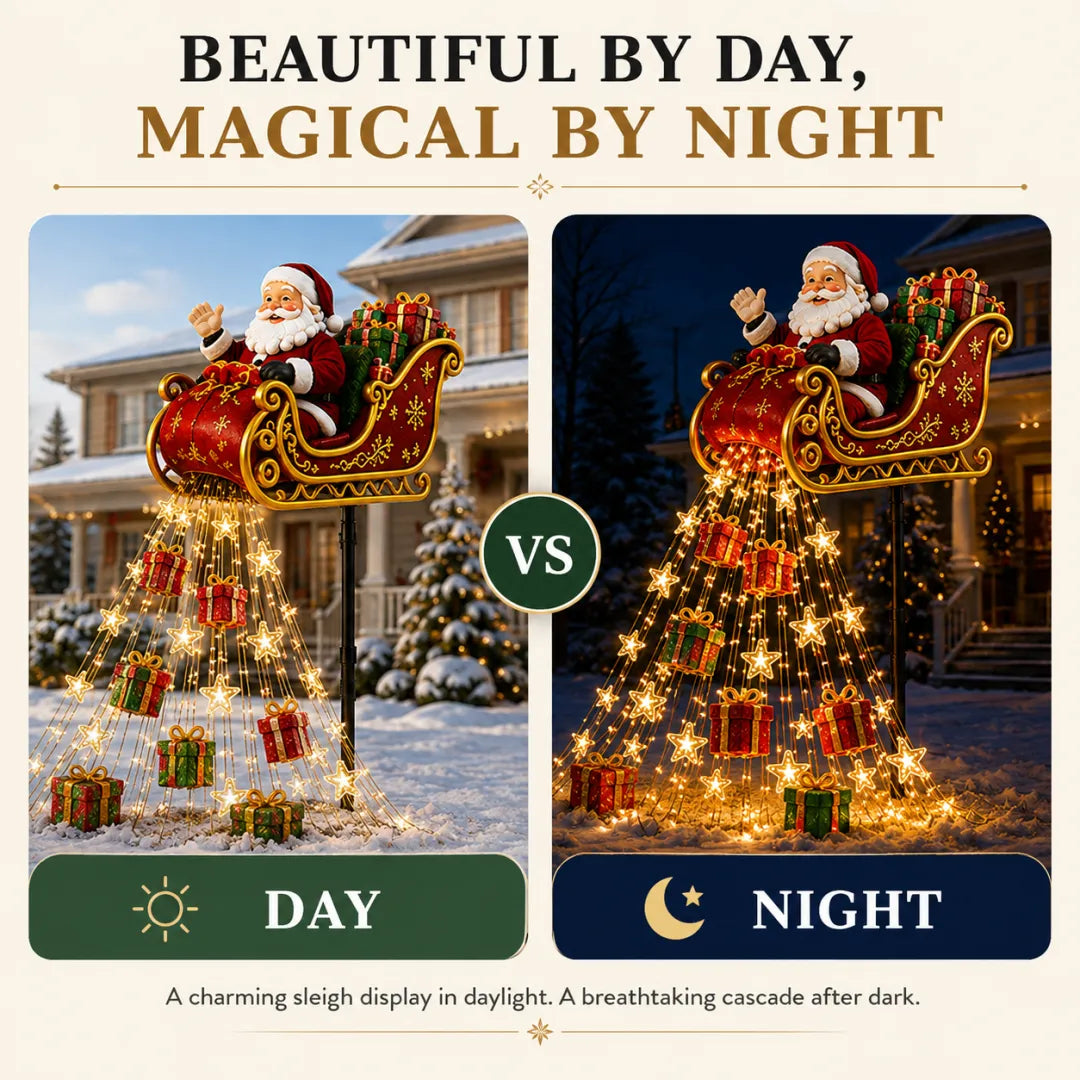 2026 New Santa’s Flying Sleigh Gift Cascade – Solar Christmas Garden Light