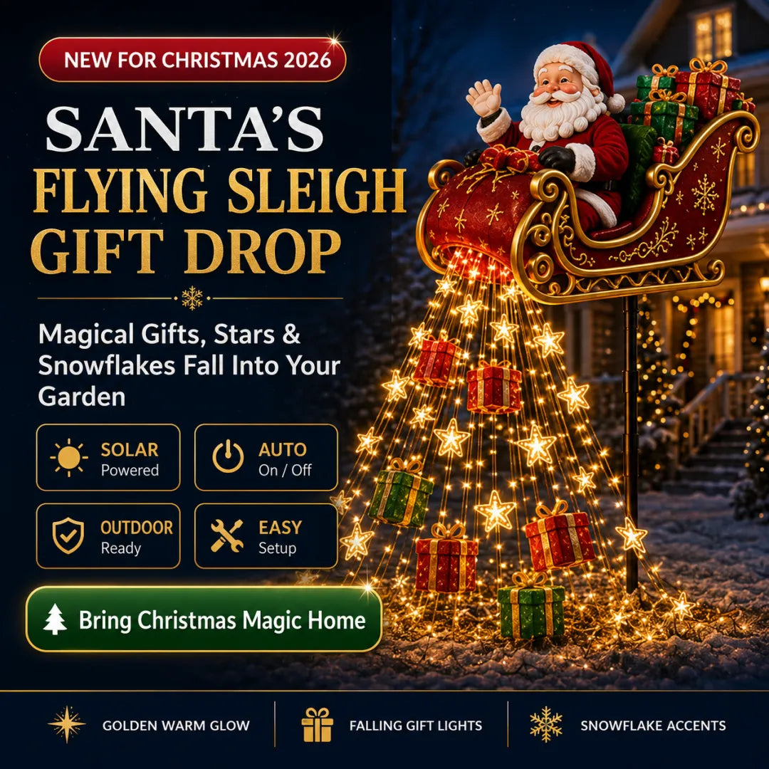 2026 New Santa’s Flying Sleigh Gift Cascade – Solar Christmas Garden Light