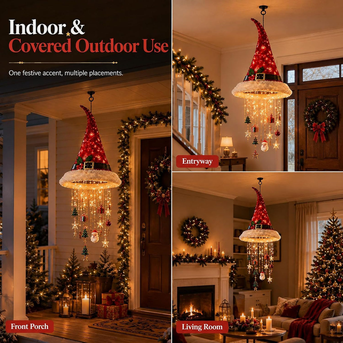 Lighted Santa Hat Hanging Chandelier