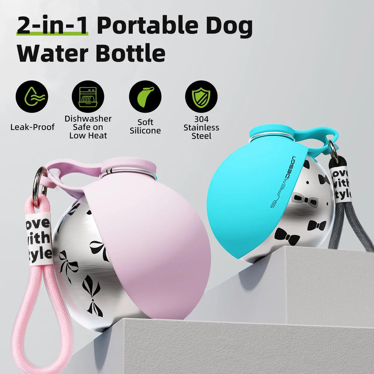 2‑in‑1 Portable Dog Water Bottle for Small Dogs