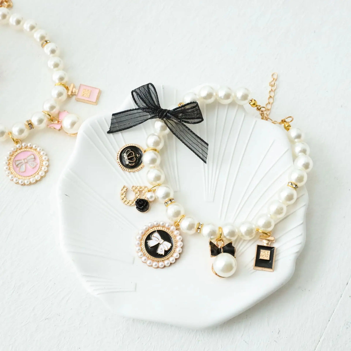 Pet Bow Pearl Collar Cat Jewelry Pendant