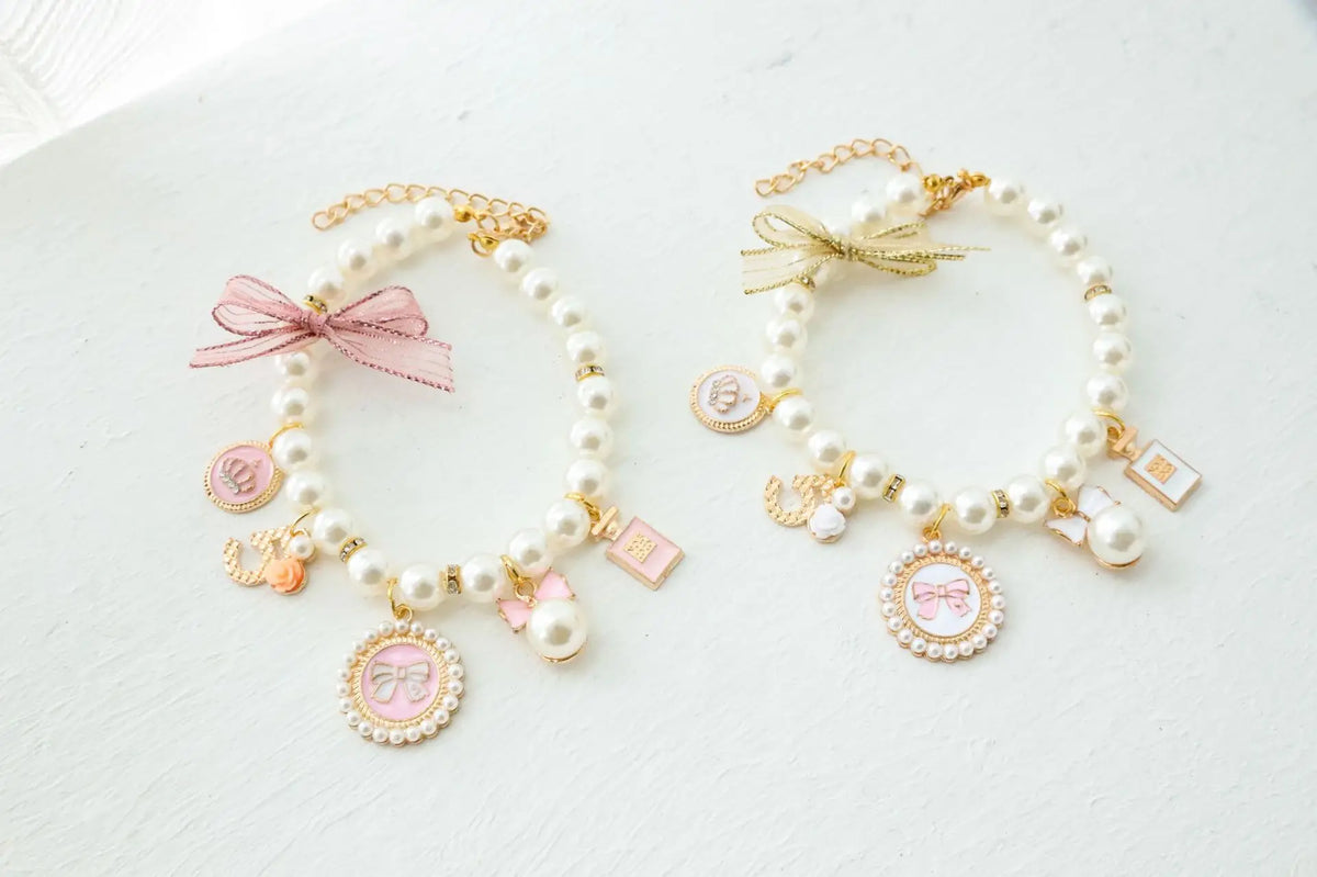 Pet Bow Pearl Collar Cat Jewelry Pendant