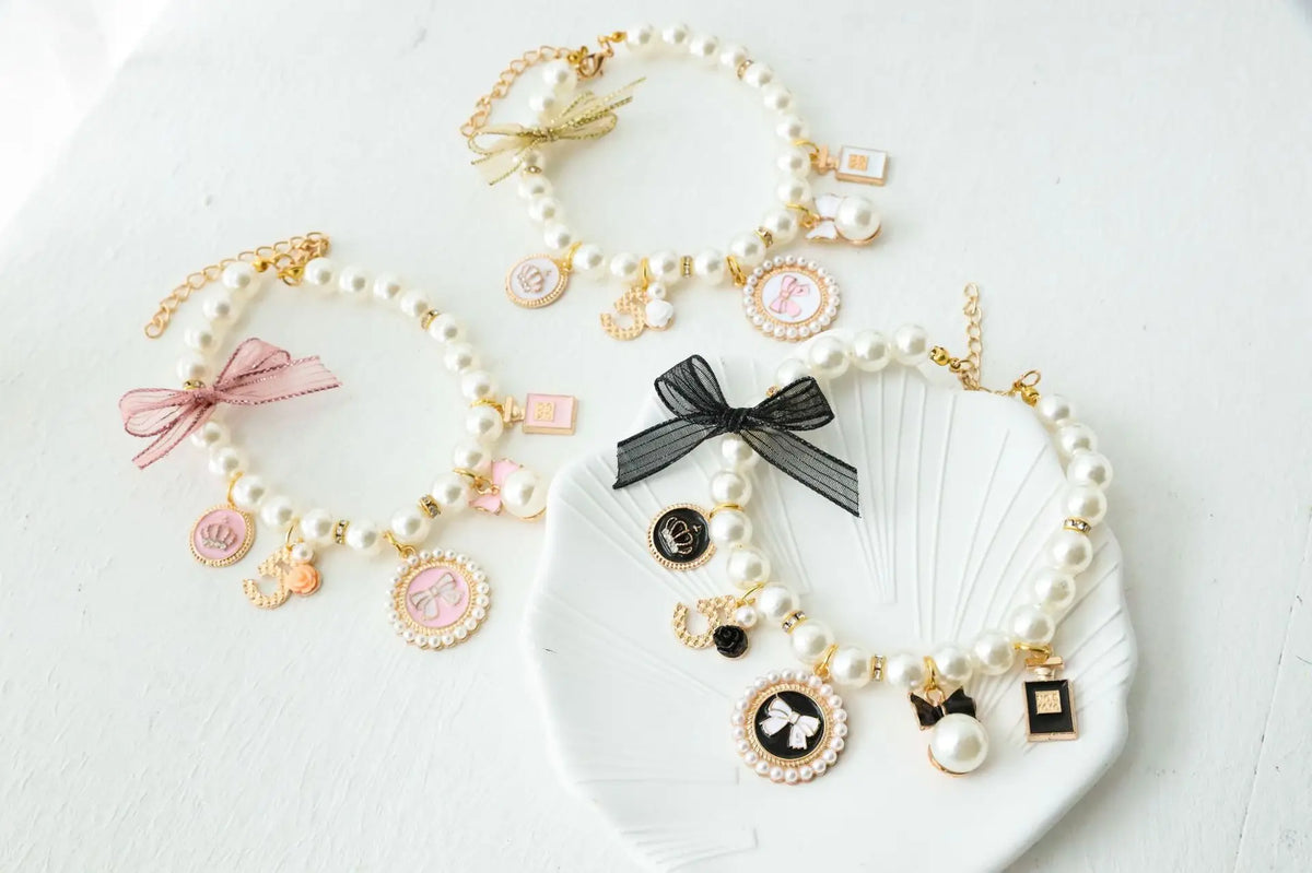 Pet Bow Pearl Collar Cat Jewelry Pendant