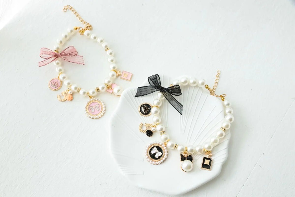 Pet Bow Pearl Collar Cat Jewelry Pendant