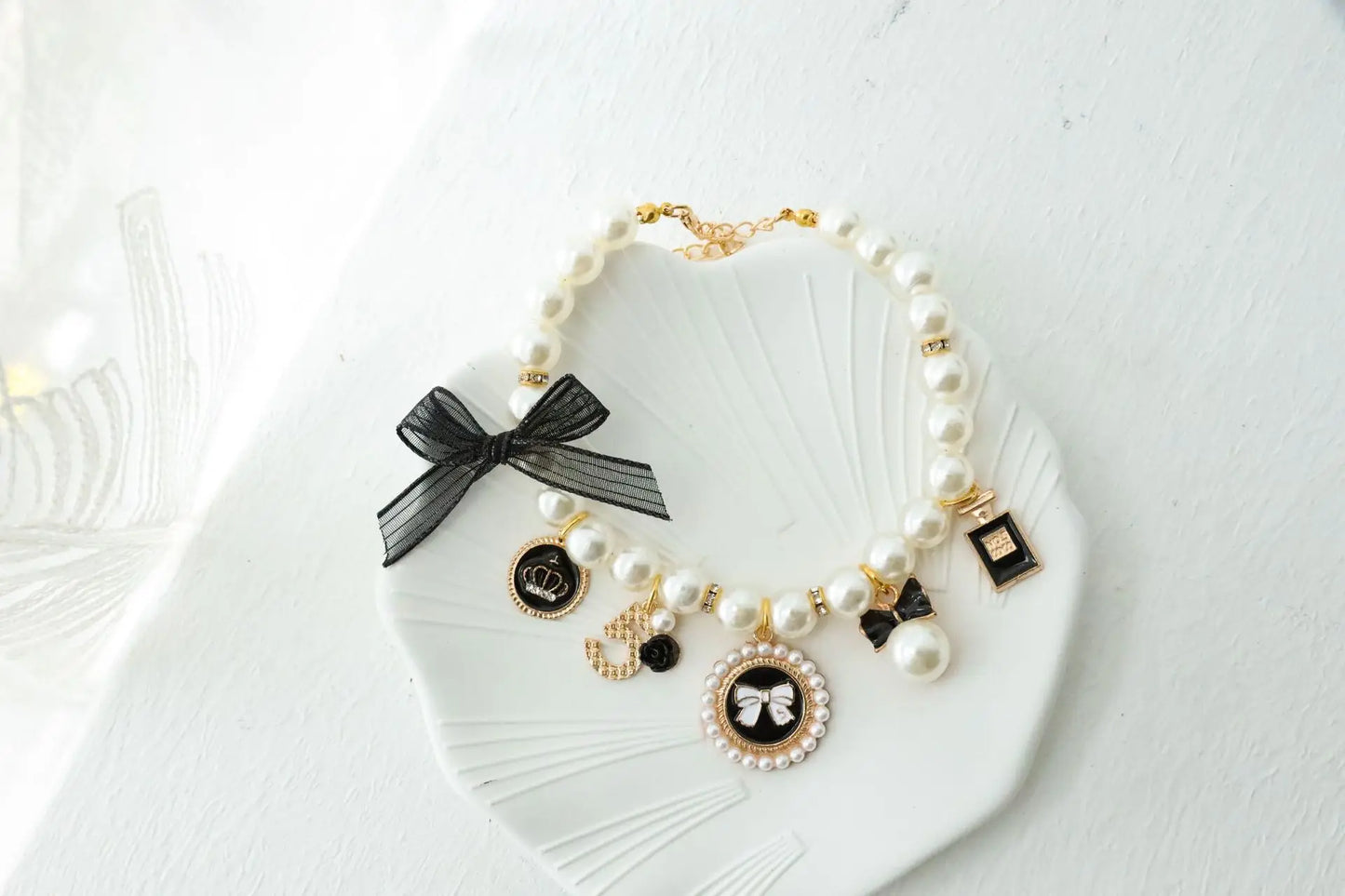 Pet Bow Pearl Collar Cat Jewelry Pendant