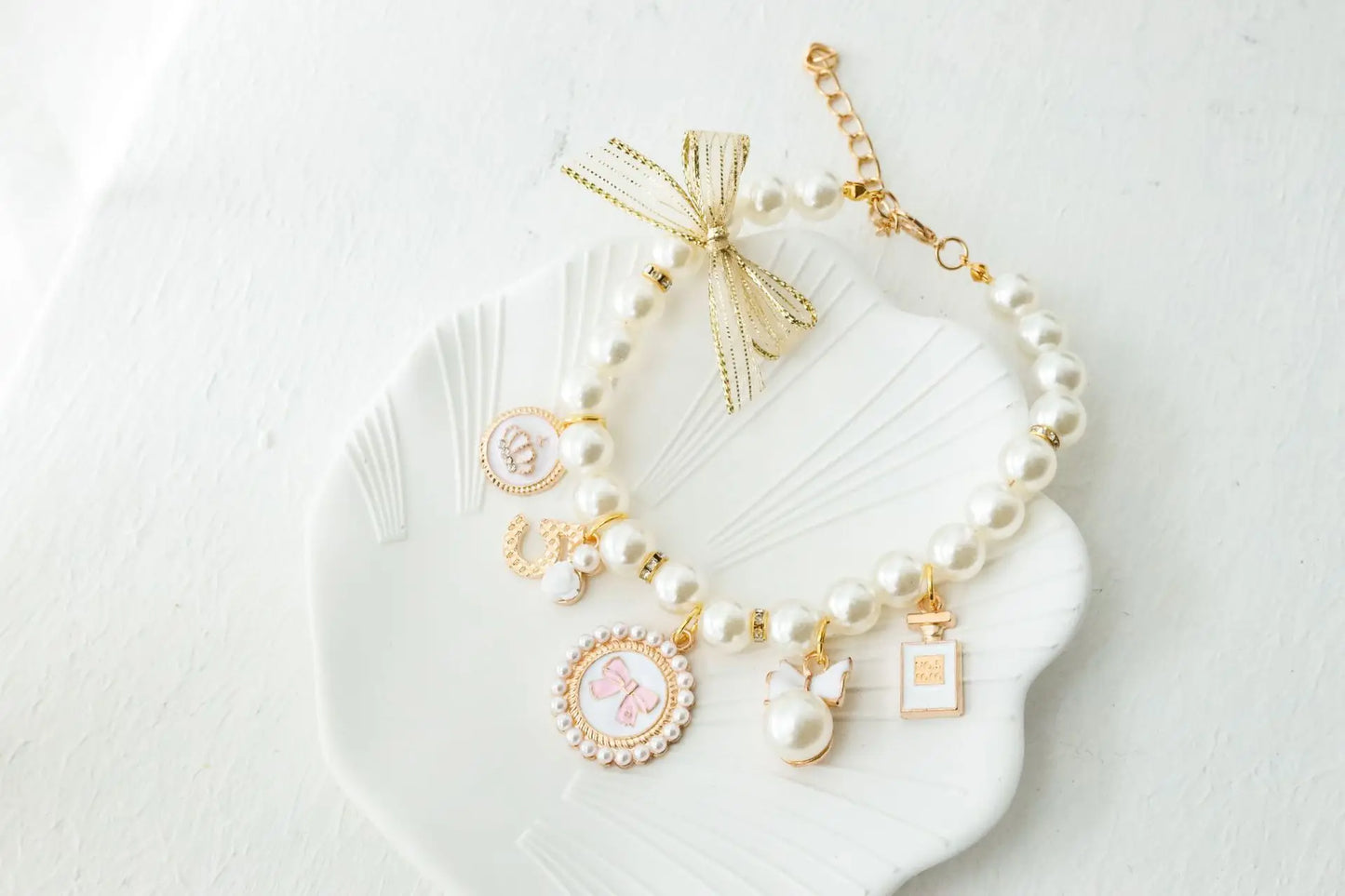 Pet Bow Pearl Collar Cat Jewelry Pendant