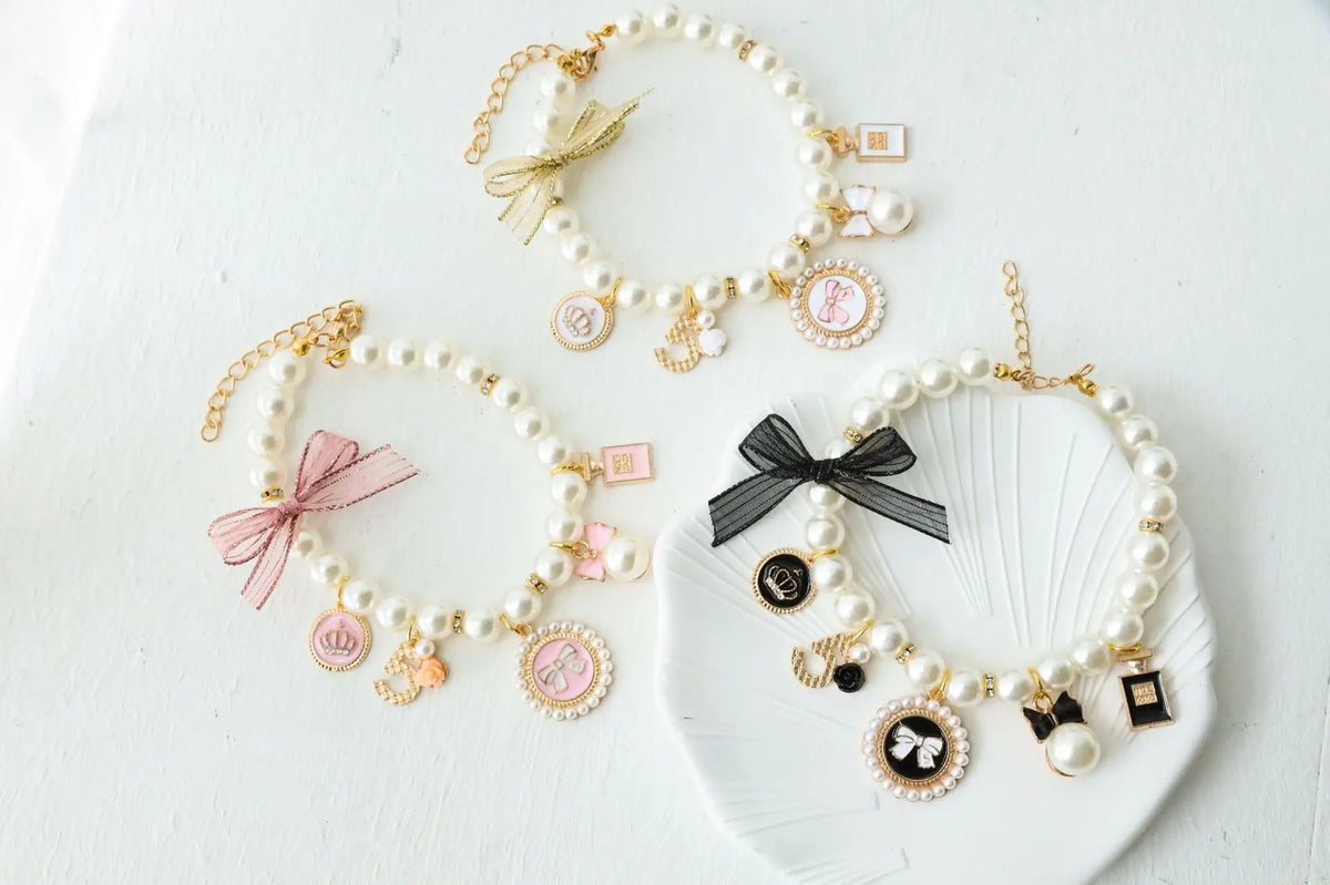 Pet Bow Pearl Collar Cat Jewelry Pendant