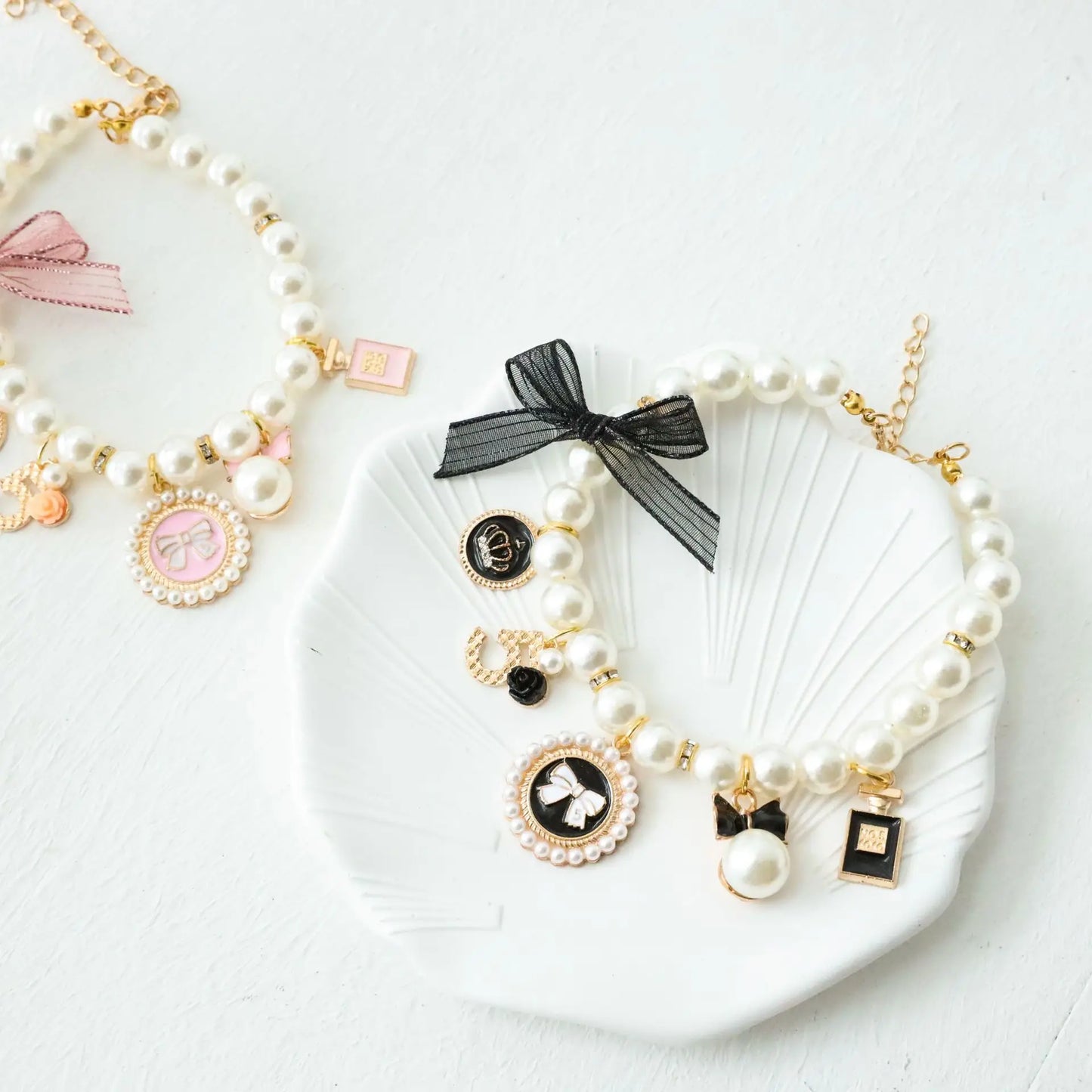Pet Bow Pearl Collar Cat Jewelry Pendant