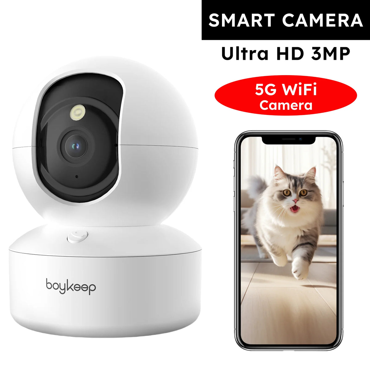 Boykeep 2K Pet Dog Camera with Phone App, 5G/2.4GHz WiFi