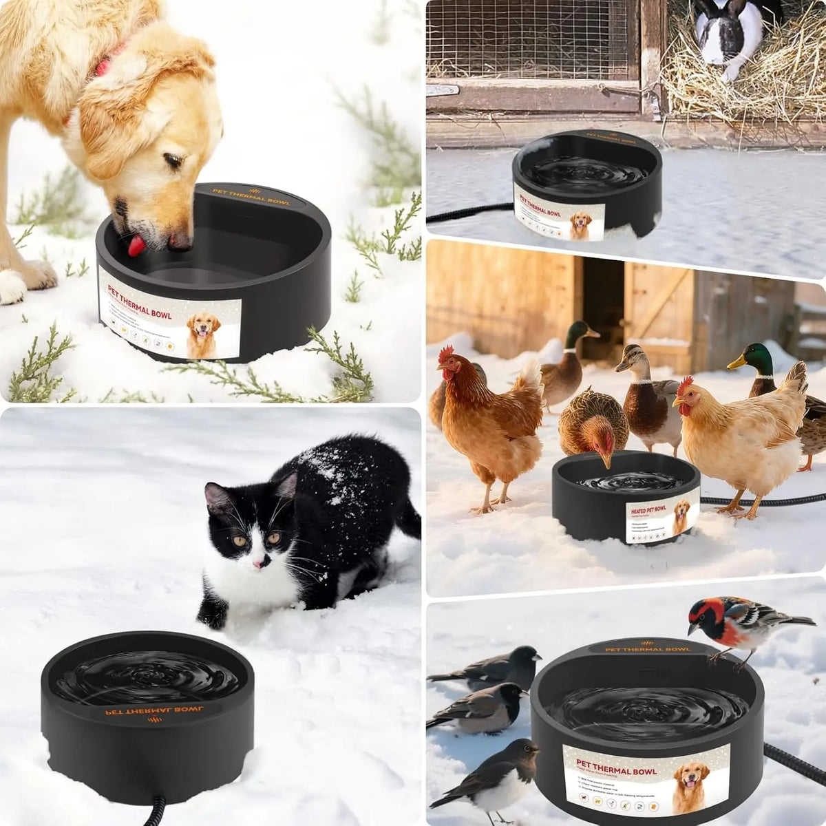 Outdoor Heated Water Bowl for Dogs Cats 2.2L Winter Heating