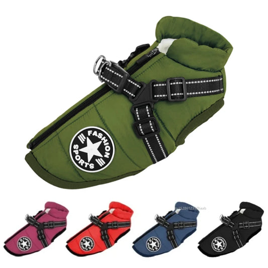 Winter Warm Pet Dog Jacket with Harness Waterproof