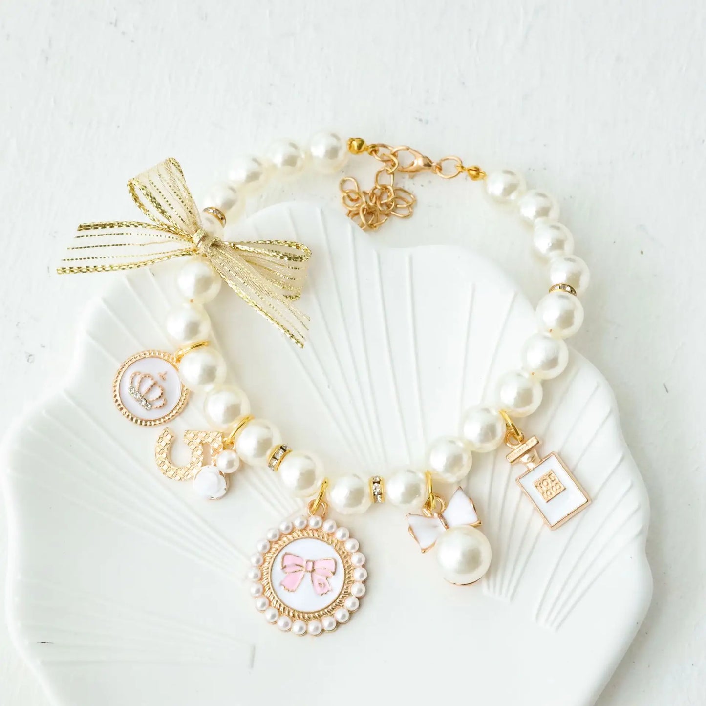 Pet Bow Pearl Collar Cat Jewelry Pendant