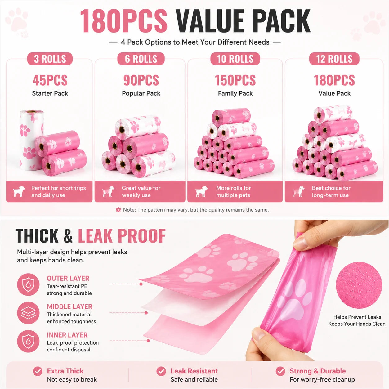 180PCS leakproof dog poop bags