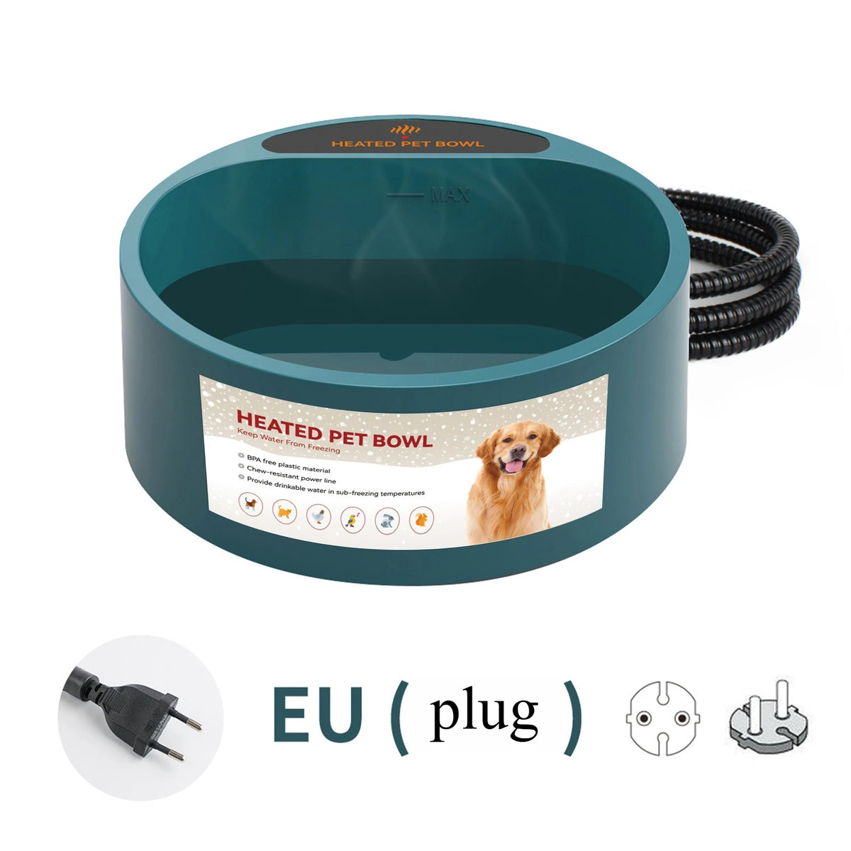 Outdoor Heated Water Bowl for Dogs Cats 2.2L Winter Heating