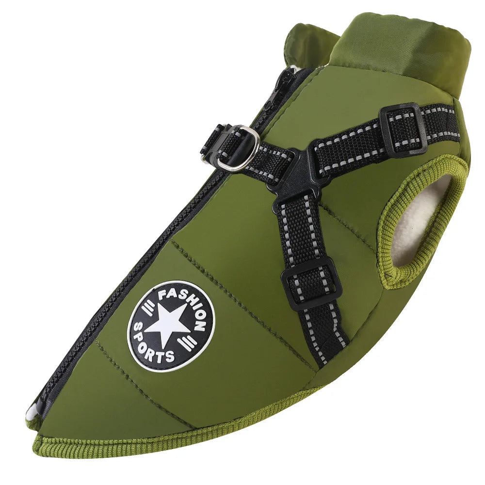 Winter Warm Pet Dog Jacket with Harness Waterproof