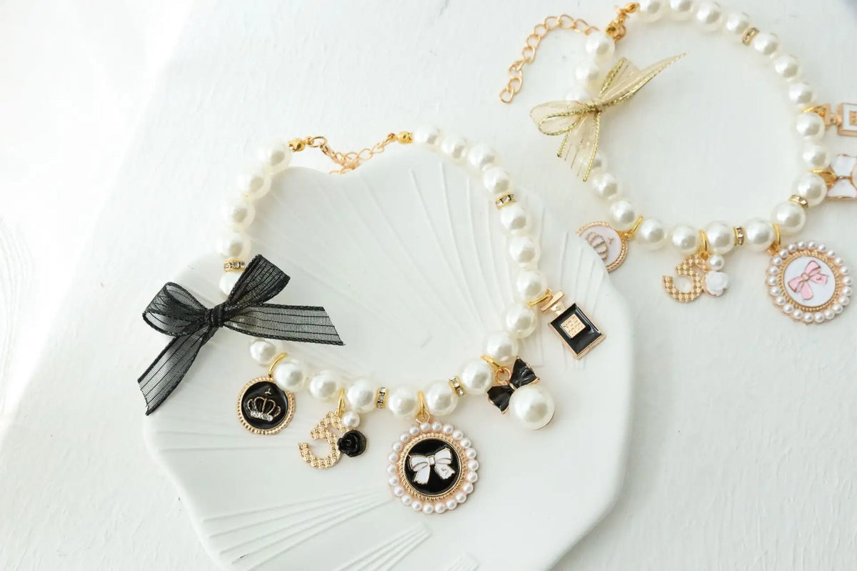Pet Bow Pearl Collar Cat Jewelry Pendant