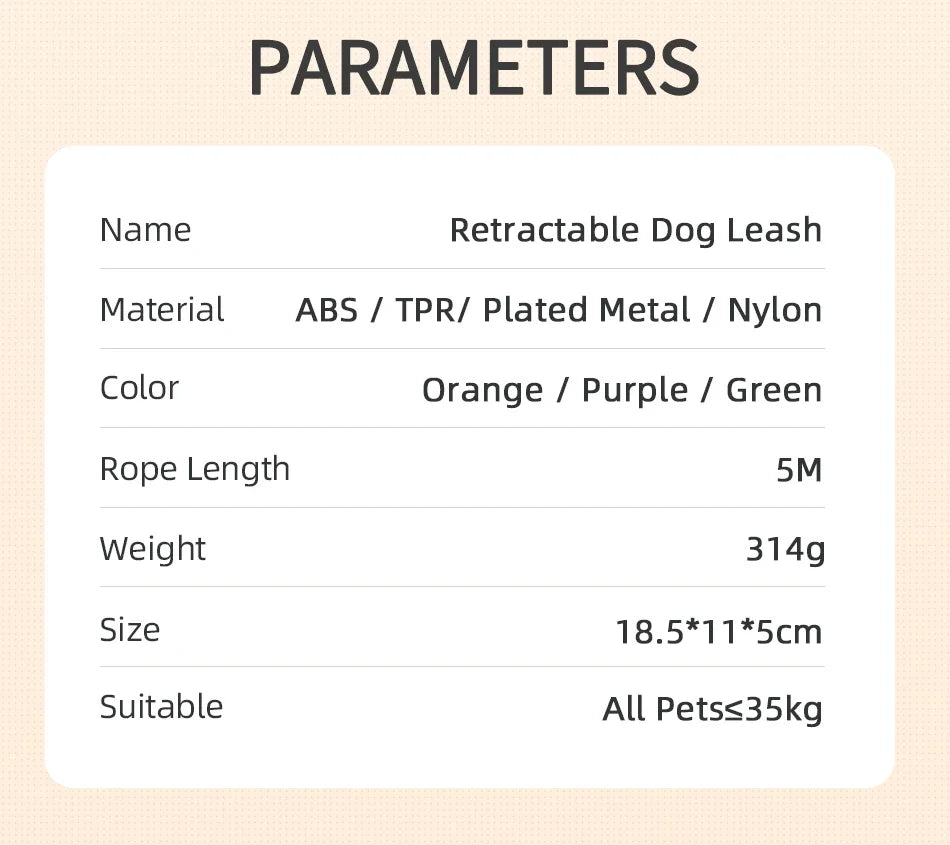 3/5M Automatic Retractable Dog Leash with LED