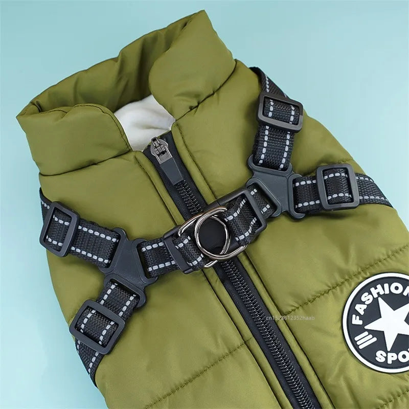Winter Warm Pet Dog Jacket with Harness Waterproof