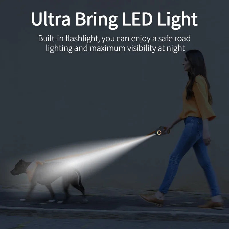 3/5M Automatic Retractable Dog Leash with LED