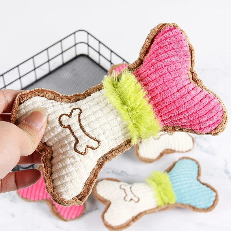 1PC Plush Dog Squeaky Toy Bone Chew Toy