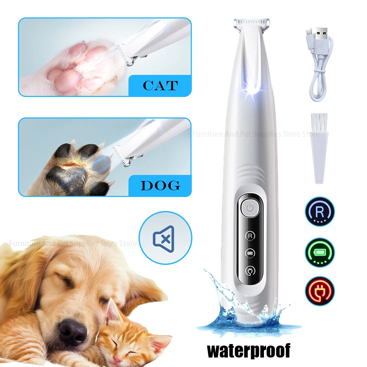 New Dog Paw Trimmer with LED Light Waterproof