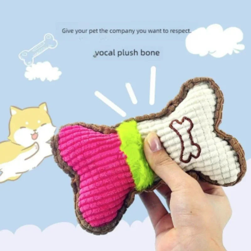 1PC Plush Dog Squeaky Toy Bone Chew Toy
