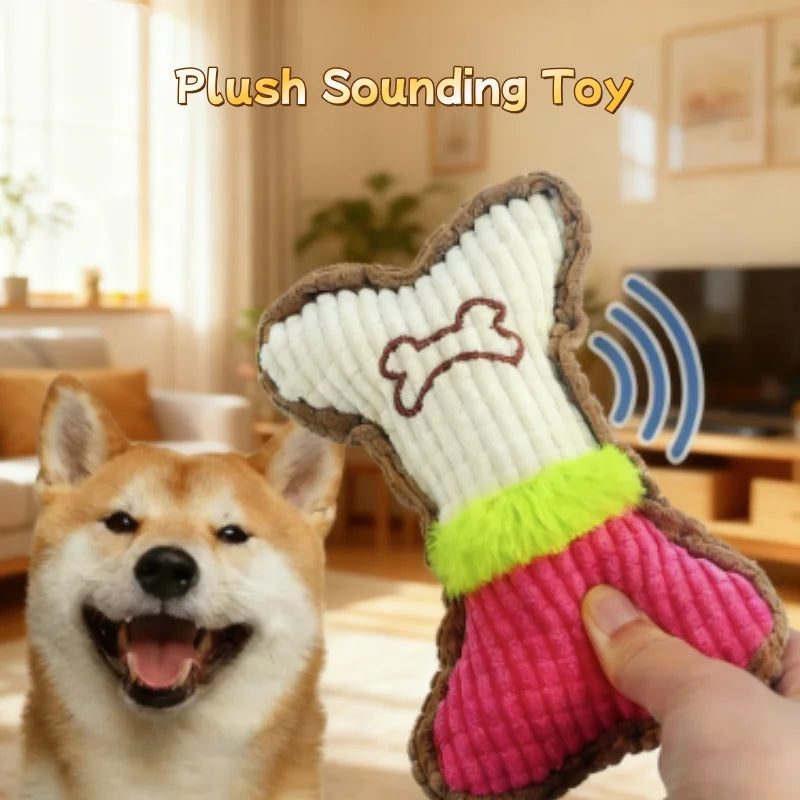 1PC Plush Dog Squeaky Toy Bone Chew Toy