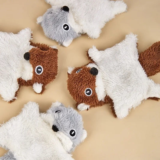 Durable Squeaky Plush Flying Squirrel Cat Toy