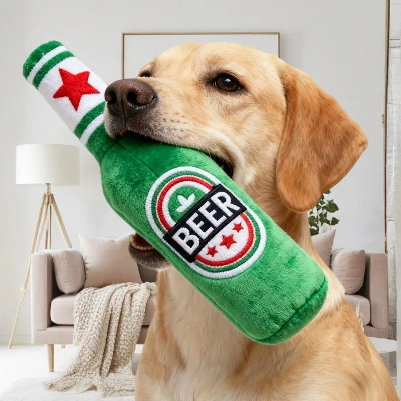 1Pc Realistic Beer Bottle Shaped Squeaky Dog Toy