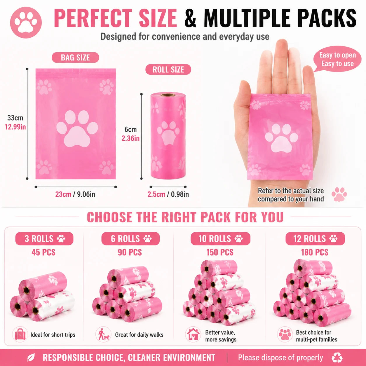180PCS leakproof dog poop bags
