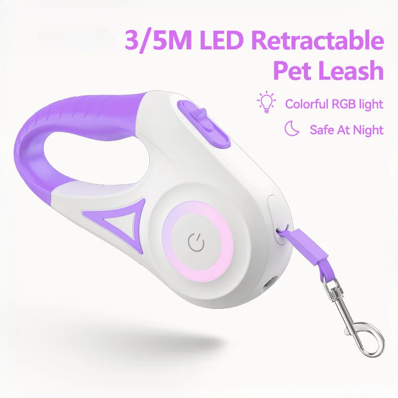 3/5M Automatic Retractable Dog Leash with LED