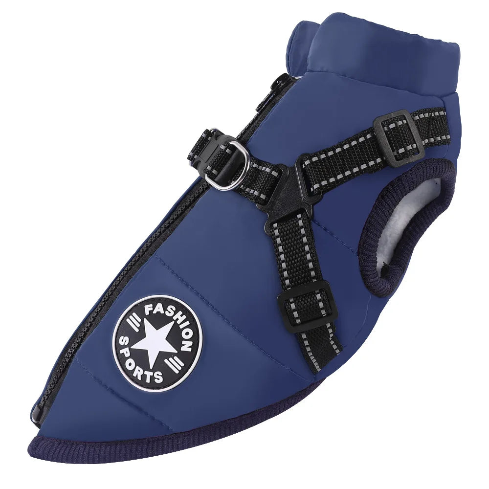 Winter Warm Pet Dog Jacket with Harness Waterproof