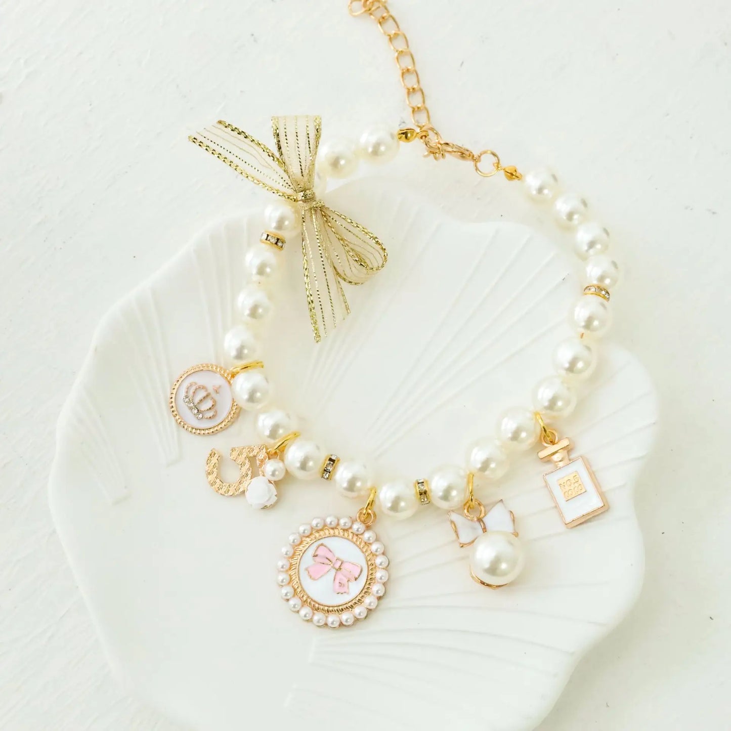 Pet Bow Pearl Collar Cat Jewelry Pendant
