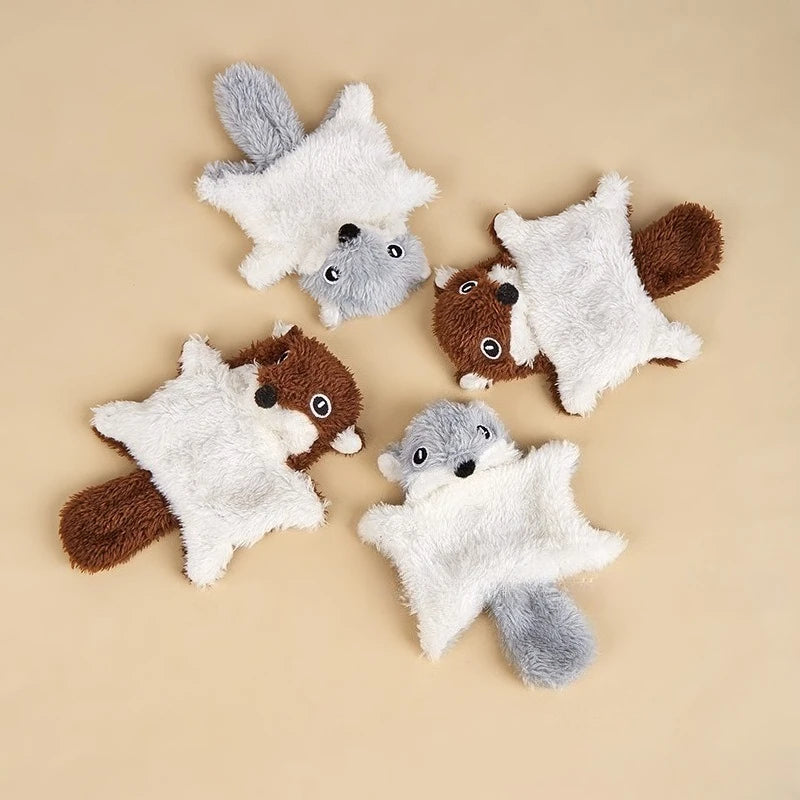 Durable Squeaky Plush Flying Squirrel Cat Toy