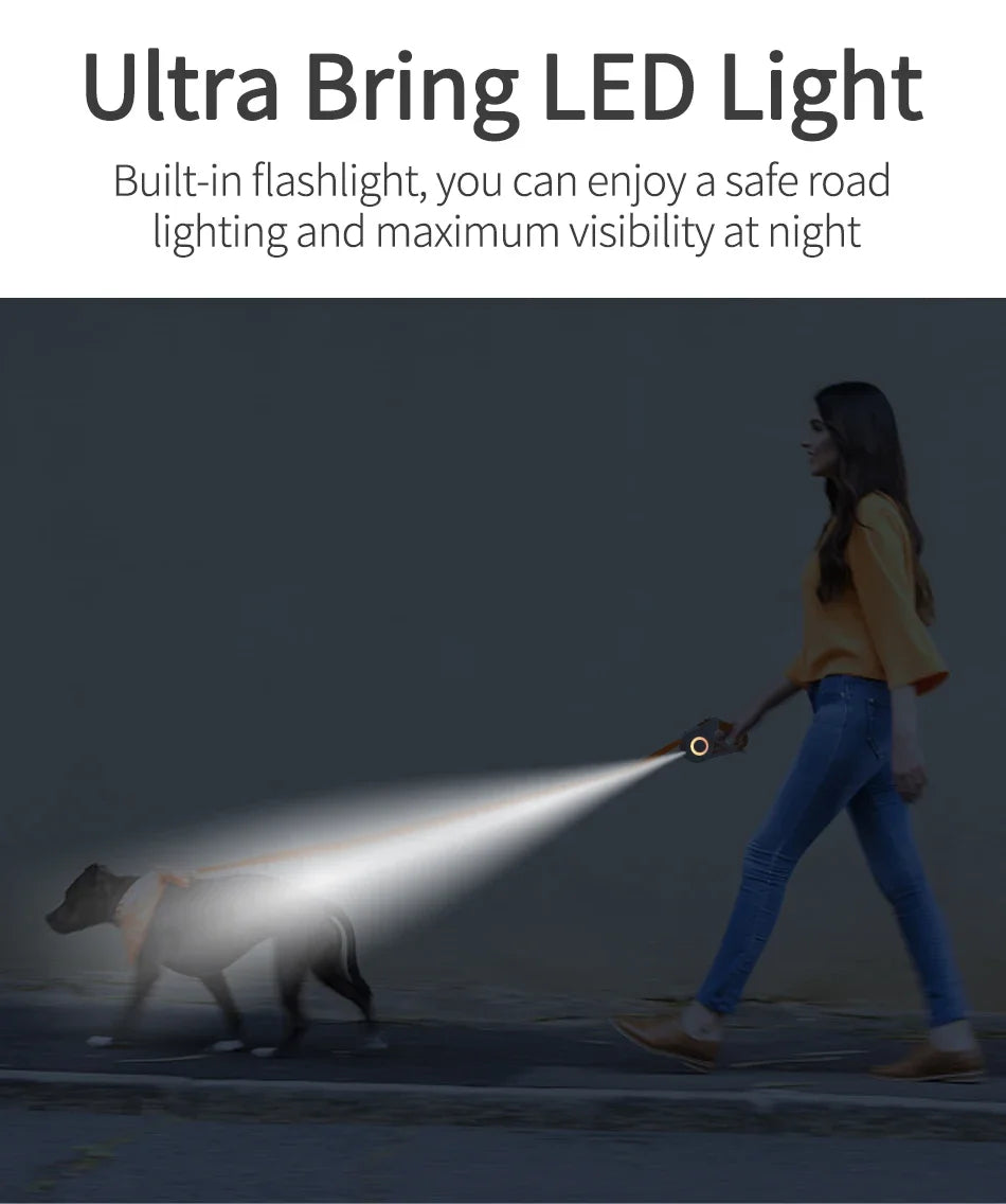 3/5M Automatic Retractable Dog Leash with LED