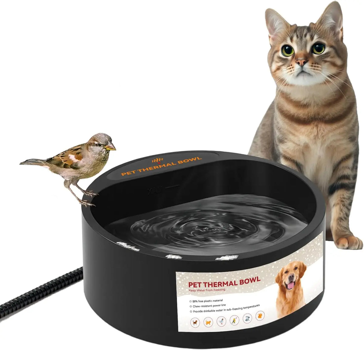 Outdoor Heated Water Bowl for Dogs Cats 2.2L Winter Heating