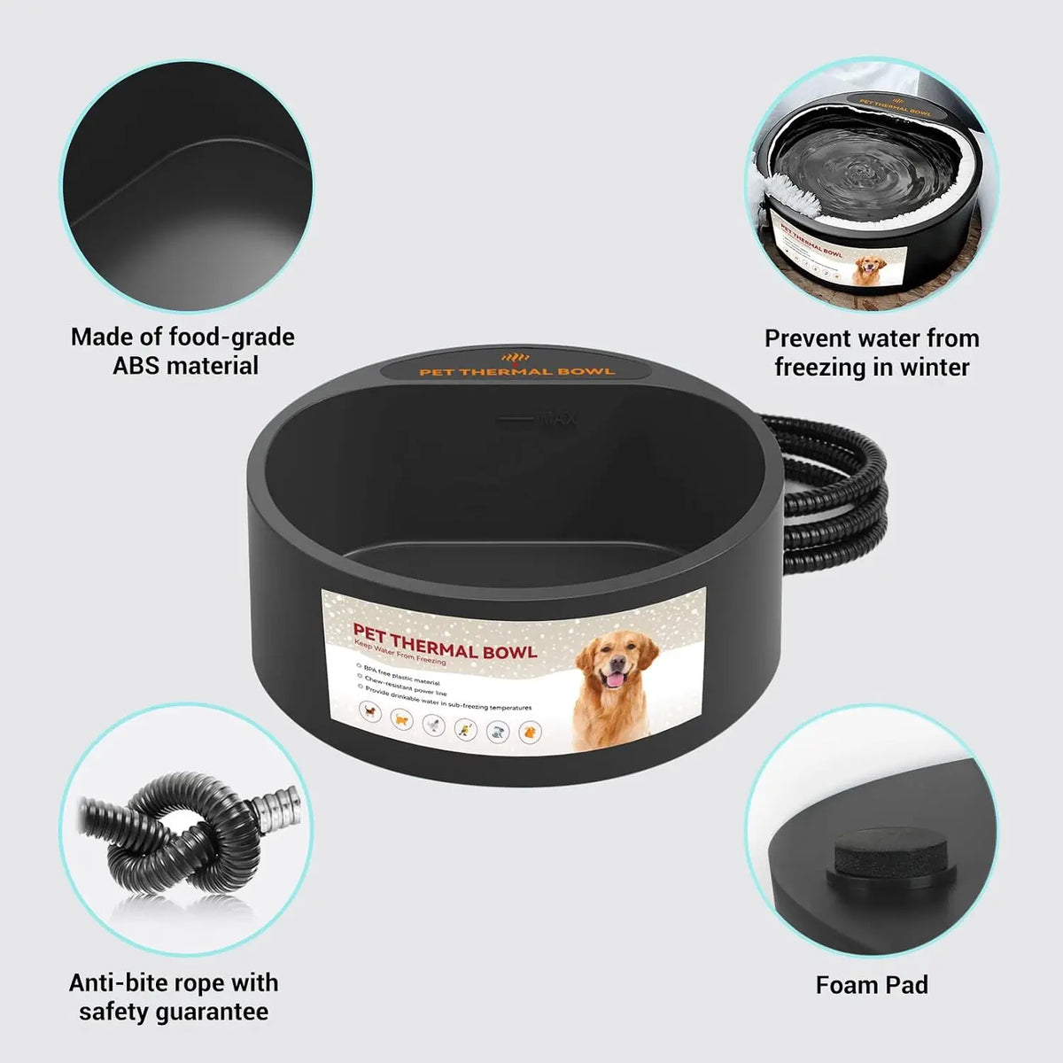 Outdoor Heated Water Bowl for Dogs Cats 2.2L Winter Heating