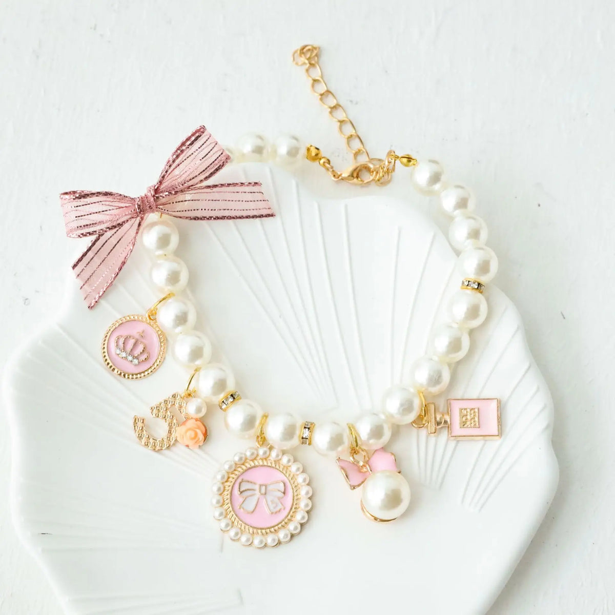 Pet Bow Pearl Collar Cat Jewelry Pendant