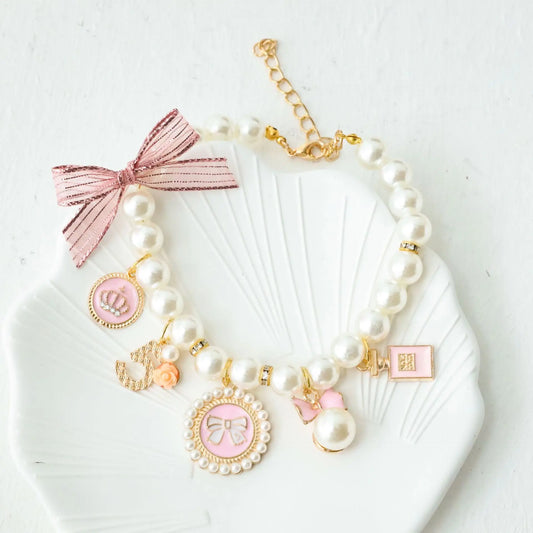 Pet Bow Pearl Collar Cat Jewelry Pendant