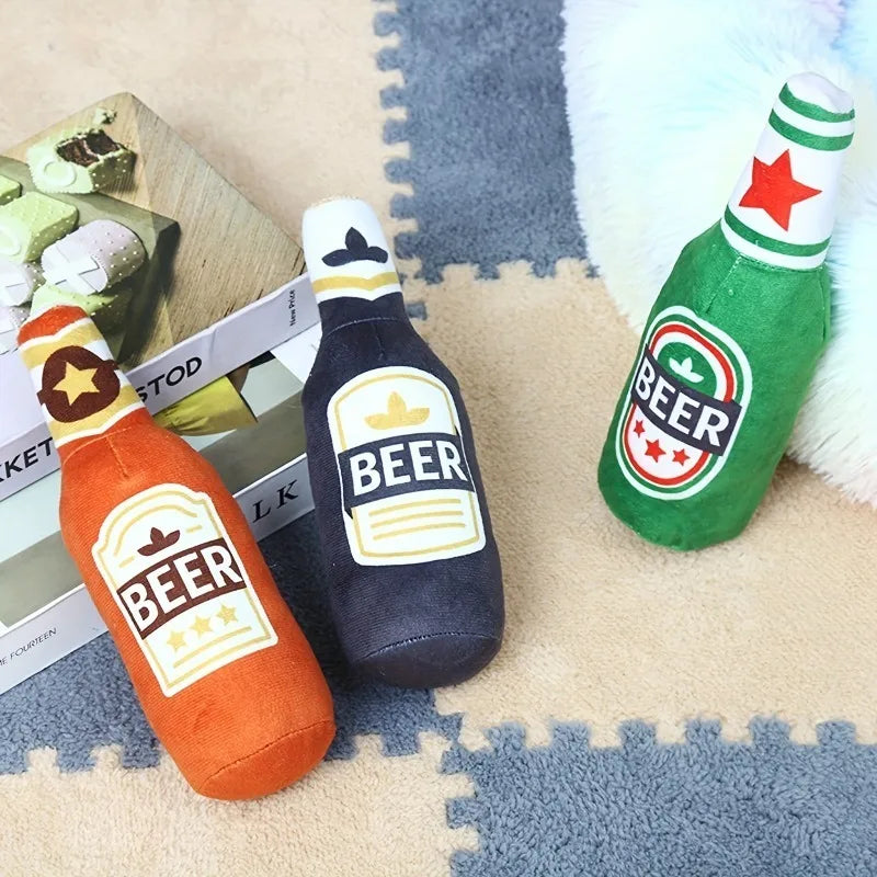 1Pc Realistic Beer Bottle Shaped Squeaky Dog Toy