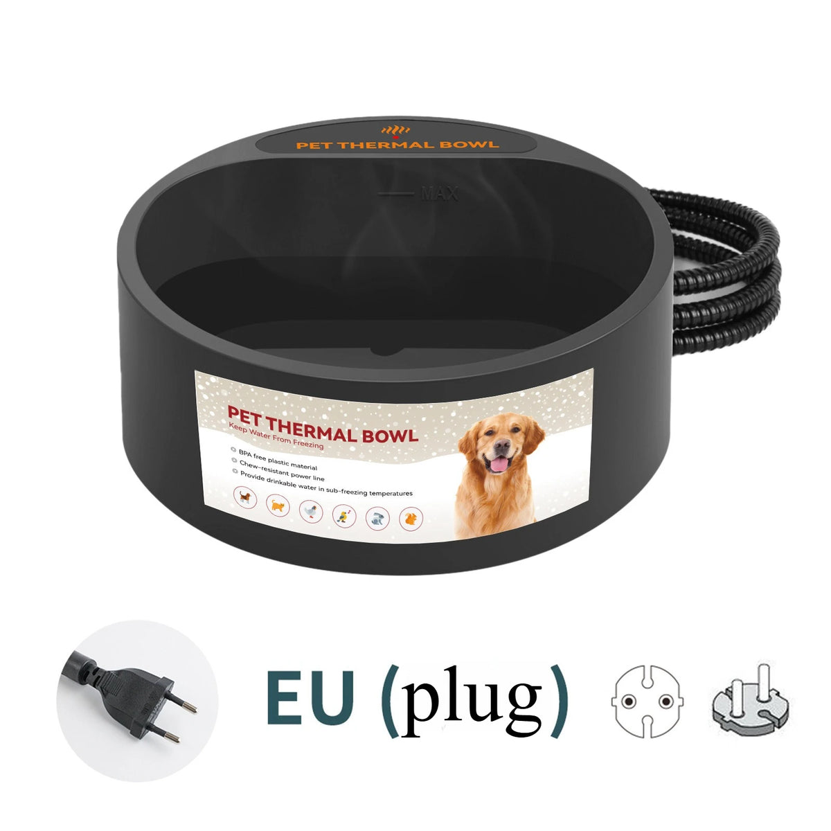 Outdoor Heated Water Bowl for Dogs Cats 2.2L Winter Heating