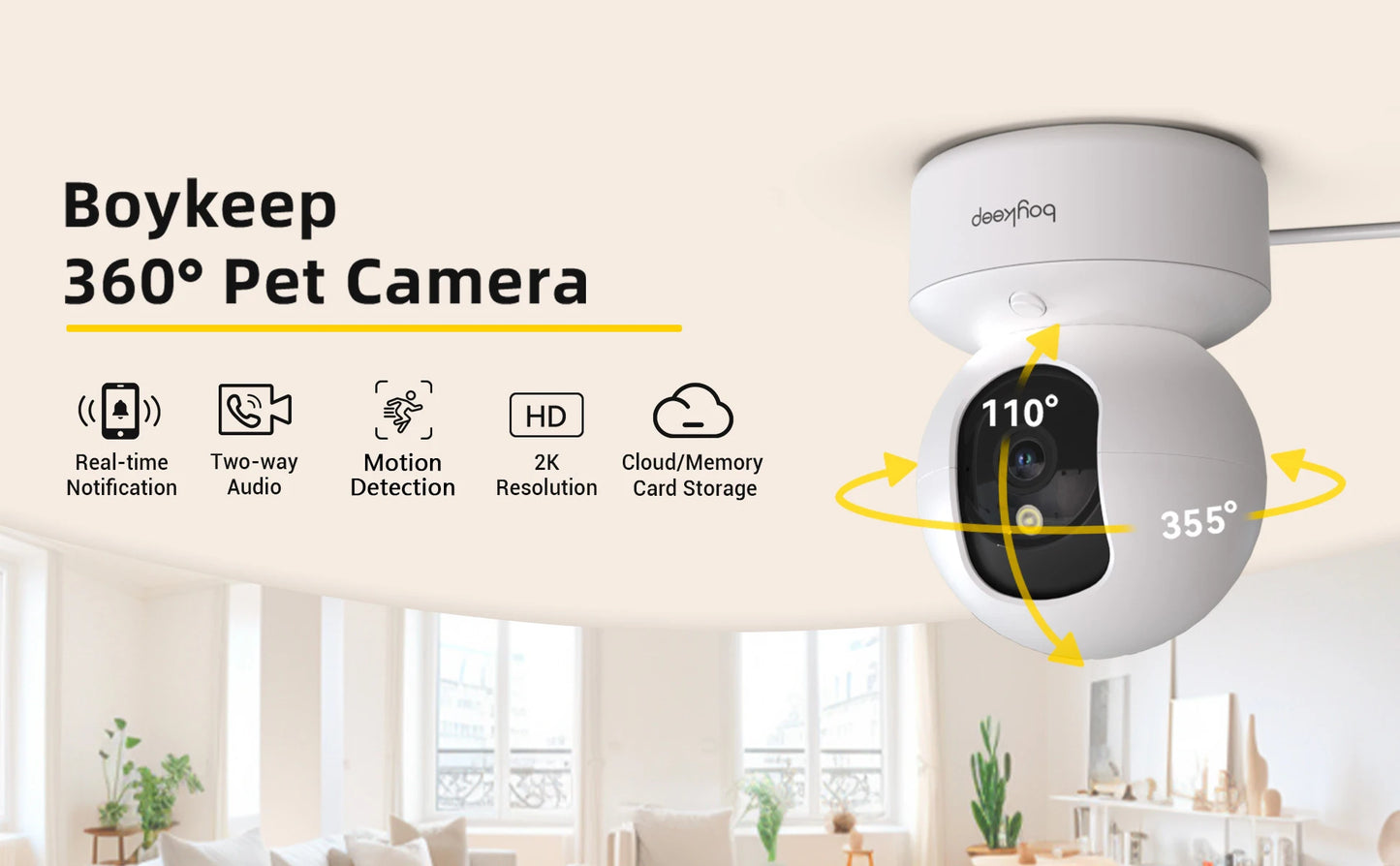 Boykeep 2K Pet Dog Camera with Phone App, 5G/2.4GHz WiFi