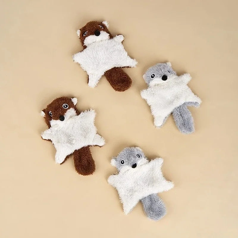 Durable Squeaky Plush Flying Squirrel Cat Toy