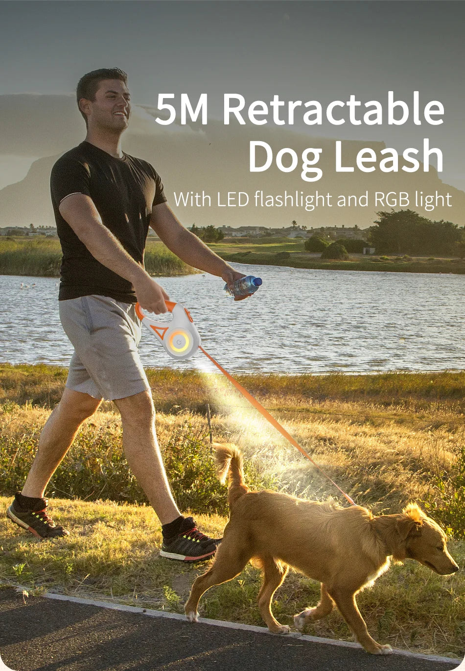3/5M Automatic Retractable Dog Leash with LED