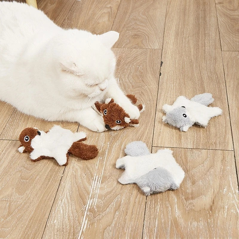 Durable Squeaky Plush Flying Squirrel Cat Toy